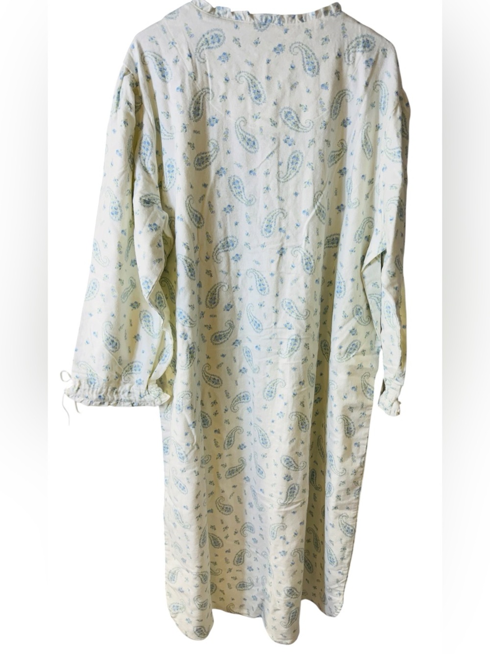 Laura Ashley Vintage White & Blue Paisley 100% Cotton Flannel Nightgown Size XL - Picture 7 of 10